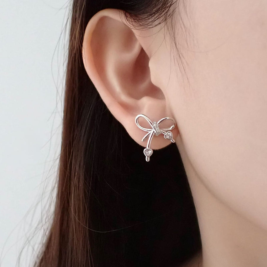 Ribbon Heart Earrings 925 Silver